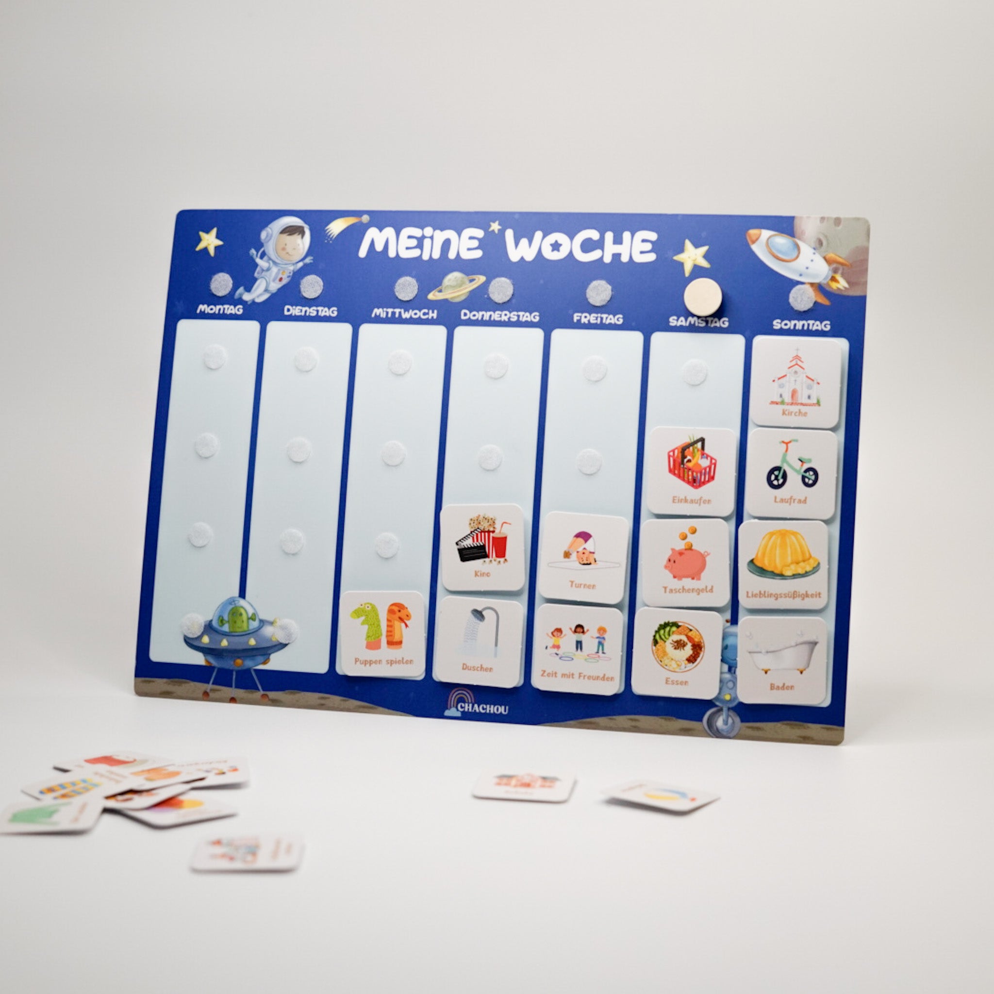 wochenplaner für kinder im planeten design