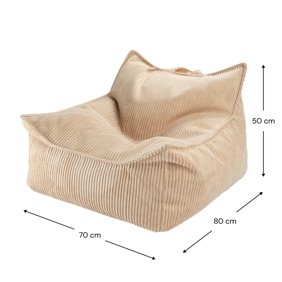 kinder sitzsack von wigiwama aus cord in beige mit maßen
