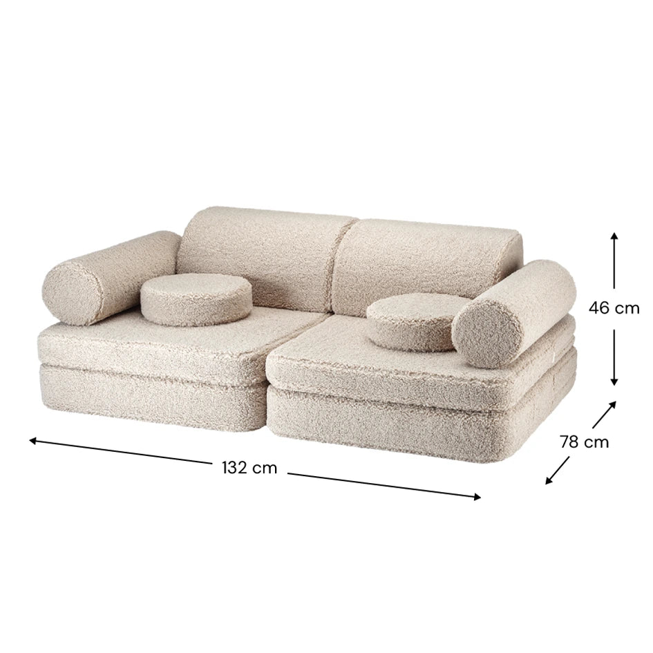 kinder spielsofa von wigiwama aus teddystoff in beige mit maßen