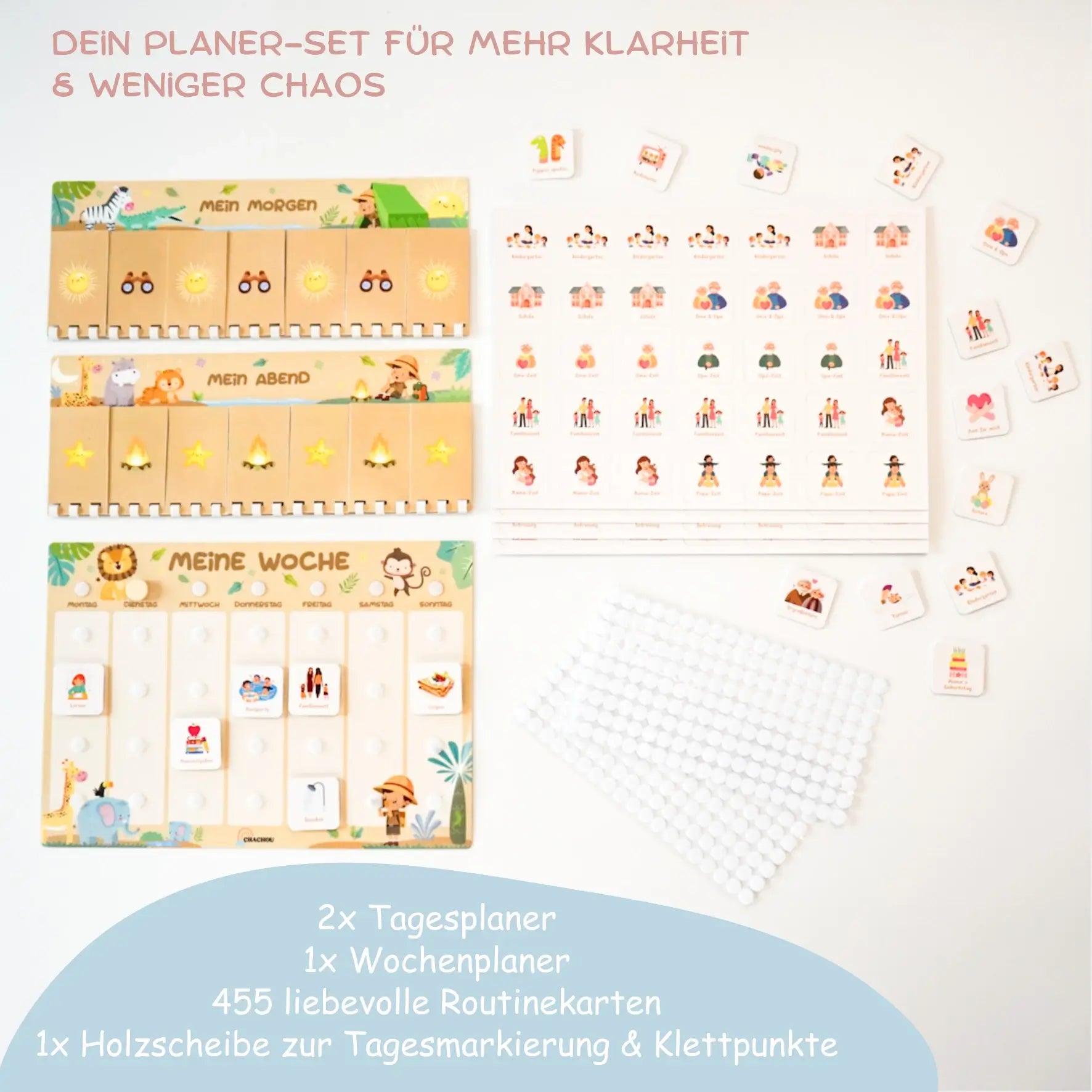 routineplaner & wochenplaner Starter Set wildlife für kinder lieferumfang