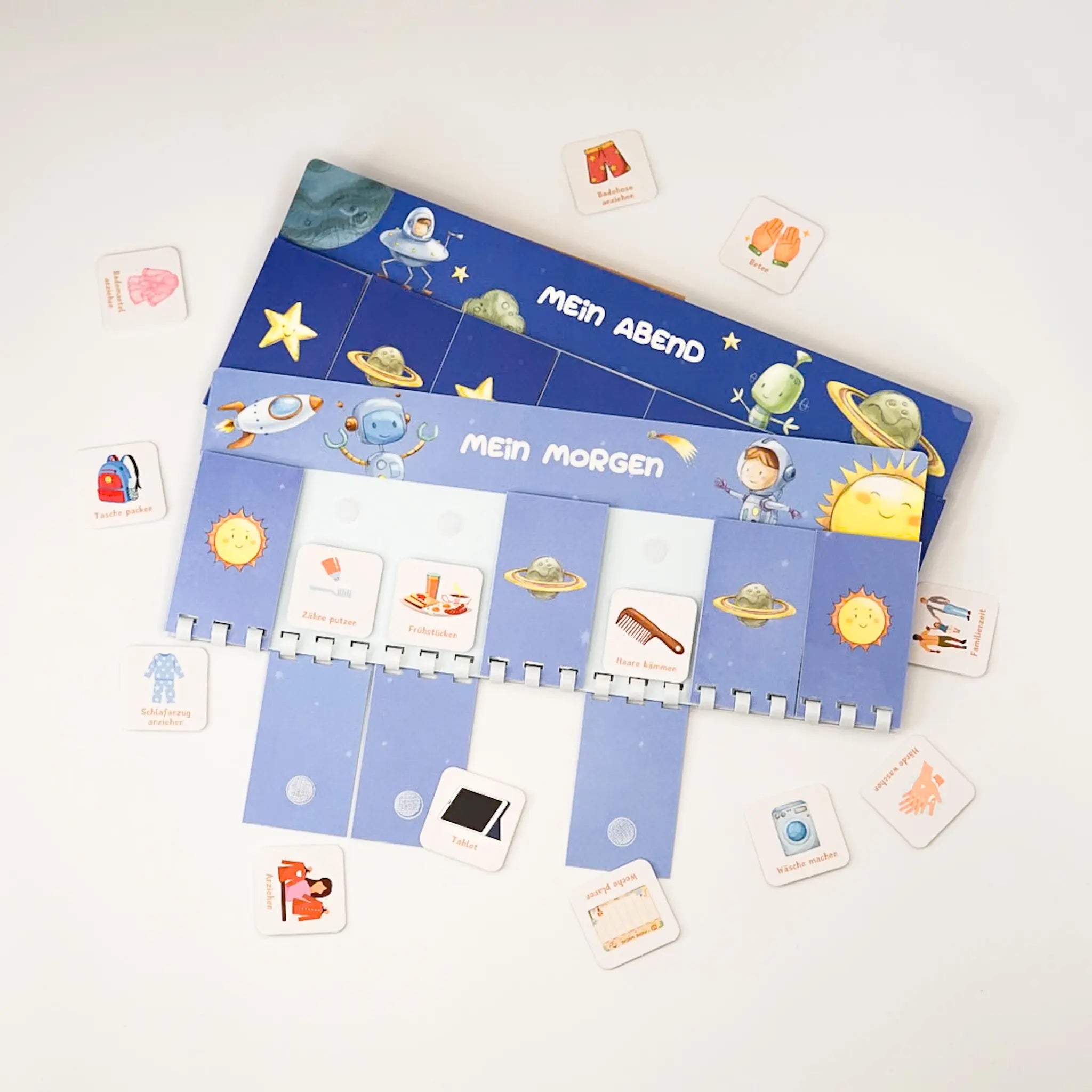 Routineplaner für Kinder Planeten Design - Morgen- und Abendplaner mit Symbolkarten