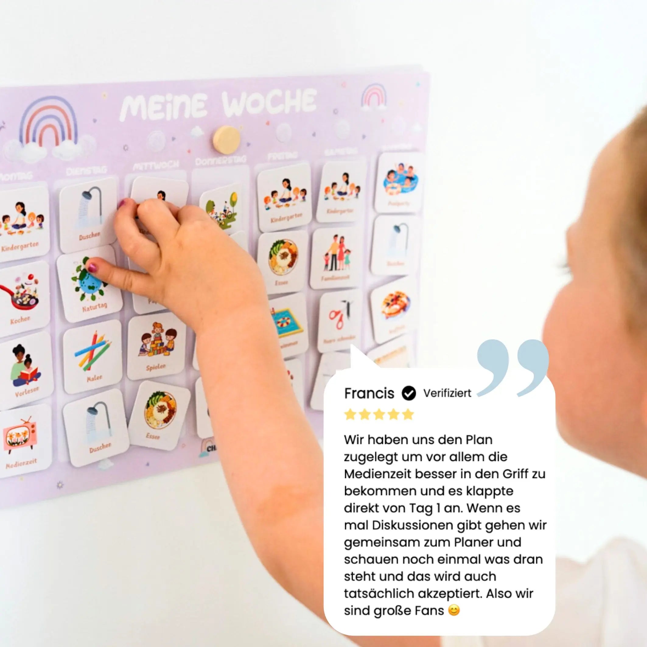 Eltern-Feedback zum CHACHOU Wochenplaner Regenbogen - echte Kundenbewertung und Erfahrungsbericht