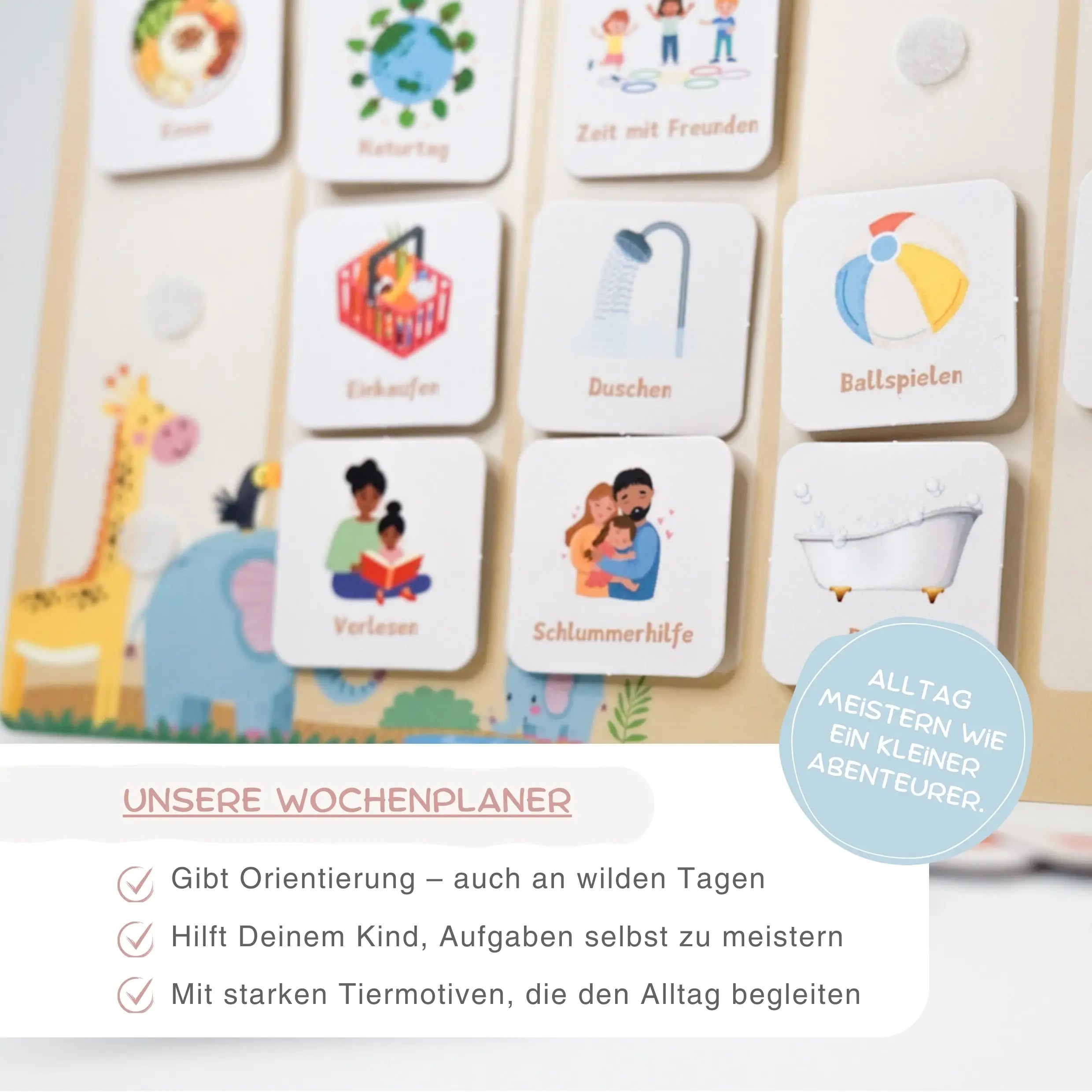 Wochenplaner für Kinder Zauberwald Design Detailansicht - Funktionen und Vorteile im Überblick