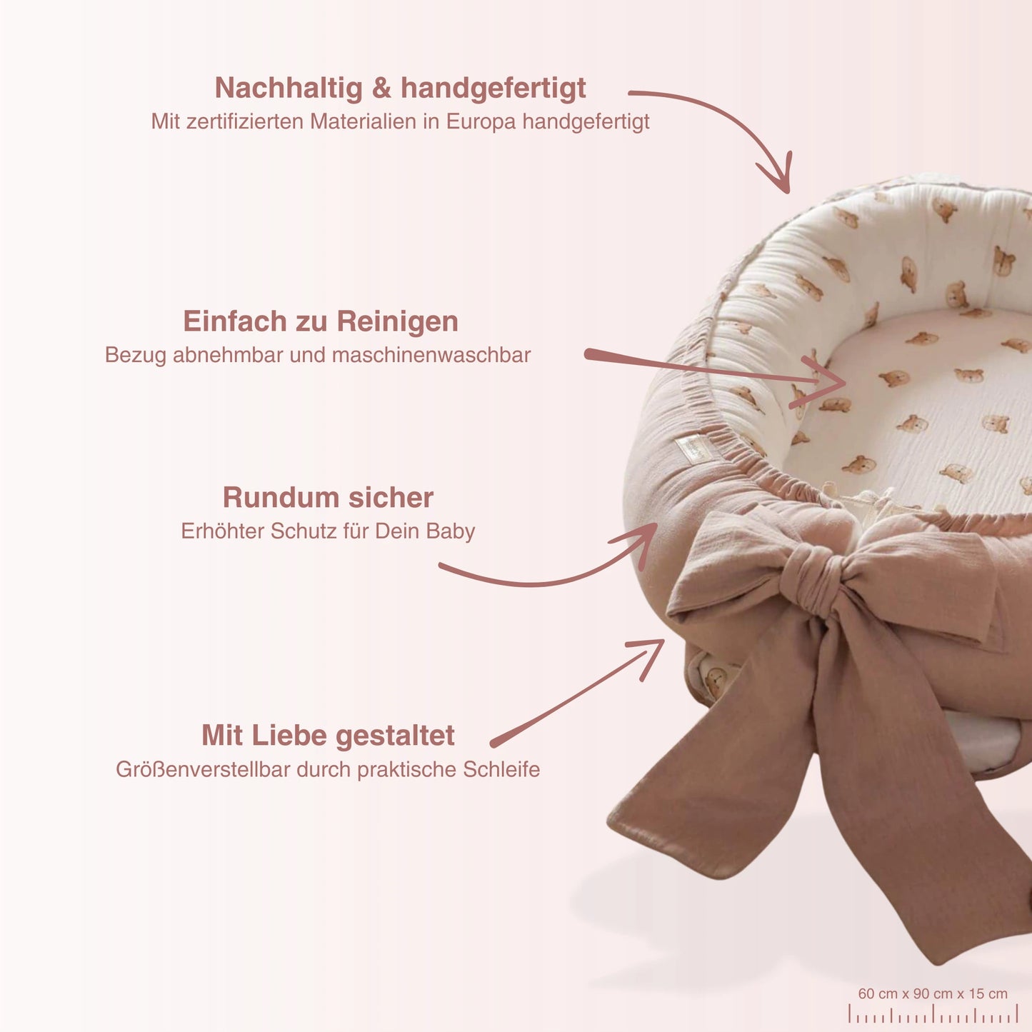 Baby Nestchen Rosa im Teddydesign für Neugeborene