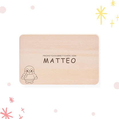 Frühstücksbrettchen für Kinder - personalisiert | Pinguin