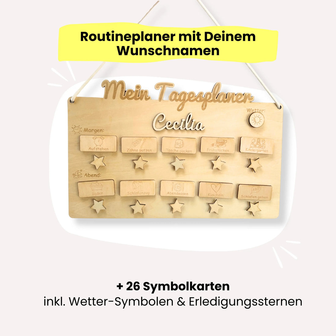 Routineplaner für Kinder – Holz | Personalisiert | Morgen &amp; Abend (inkl. 24 Symbole)