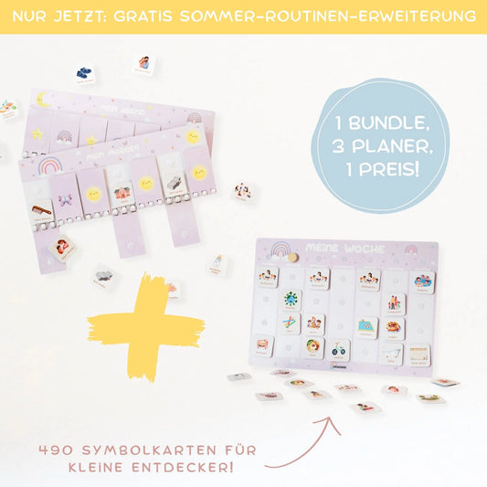 Routineplaner & Wochenplaner Set für Kinder – REGENBOGEN inkl. Sommer-Routinen-Set