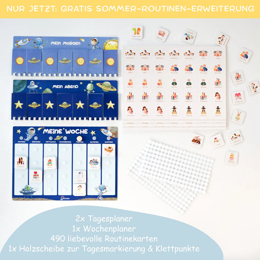 Routineplaner & Wochenplaner Set für Kinder – PLANETEN inkl. Sommer-Routinen-Set