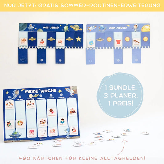 Routineplaner & Wochenplaner Set für Kinder – PLANETEN inkl. Sommer-Routinen-Set