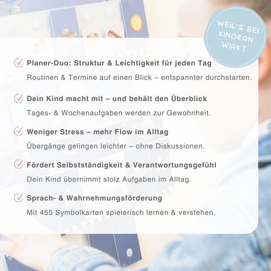 Routineplaner & Wochenplaner Set für Kinder – Planeten inkl. 455 Symbolkarten