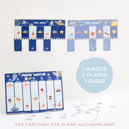 Routineplaner & Wochenplaner Set für Kinder – Planeten inkl. 455 Symbolkarten
