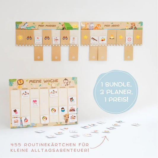 Routineplaner & Wochenplaner Set für Kinder – Wildlife inkl. 455 Symbolkarten