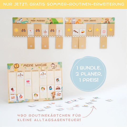 Routineplaner & Wochenplaner Set für Kinder – WILDLIFE inkl. Sommer-Routinen-Set